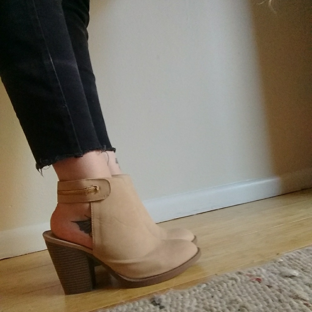 Cream faux leather ankle booties